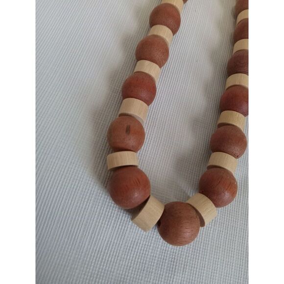 Brown & Tan Assorted Wooden Beads Single Strand Layering Style Fashion Necklace - Picture 5 of 9
